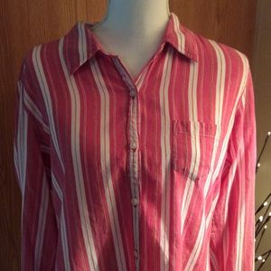 Pink and white striped buttoned down shirt size XL